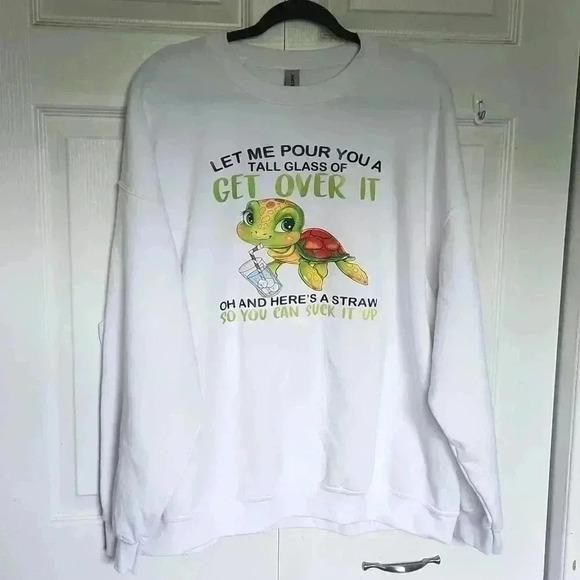 "Get Over It" Plus Size Oversized Gildan White Sweatshirt -  Size 2x - Picture 1 of 8